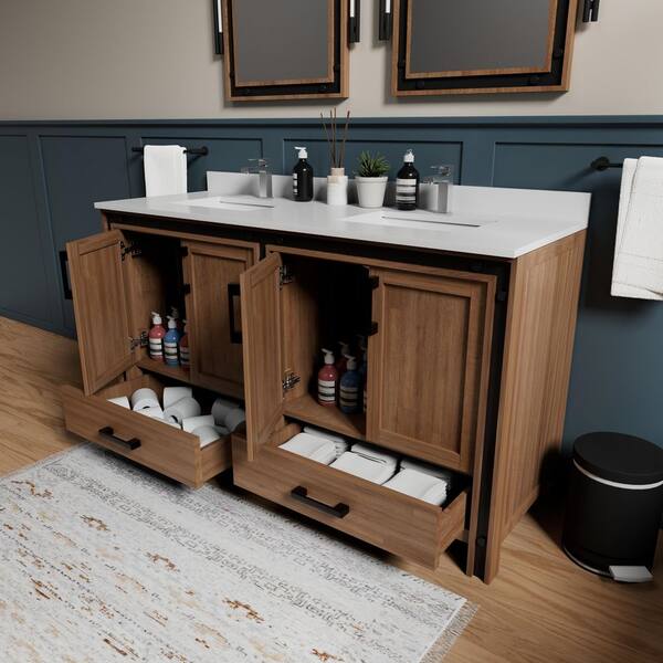Lexora Ziva 60 in W x 22 in D Rustic Barnwood Double Bath Vanity