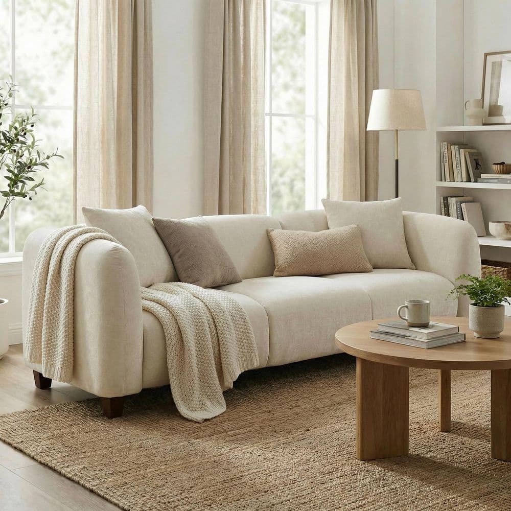 87 in. W Round Arm Chenille Upholstered Rectangle Modern 3 Seater Sofa in Beige with 2 Pillows price history on PriceWatchPro