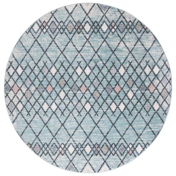 SAFAVIEH Amsterdam Light Blue/Ivory 7 ft. x 7 ft. Geometric;Trellis Round Area Rug