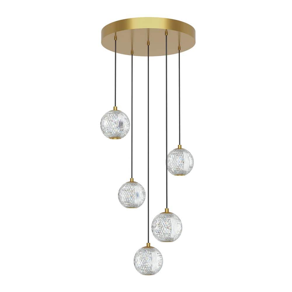 Marni 5 Head 1 Light 25-Watt Natural Brass Integrated LED Pendant Light