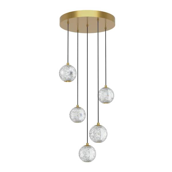 Marni 5 Head 1 Light 25-Watt Natural Brass Integrated LED Pendant Light