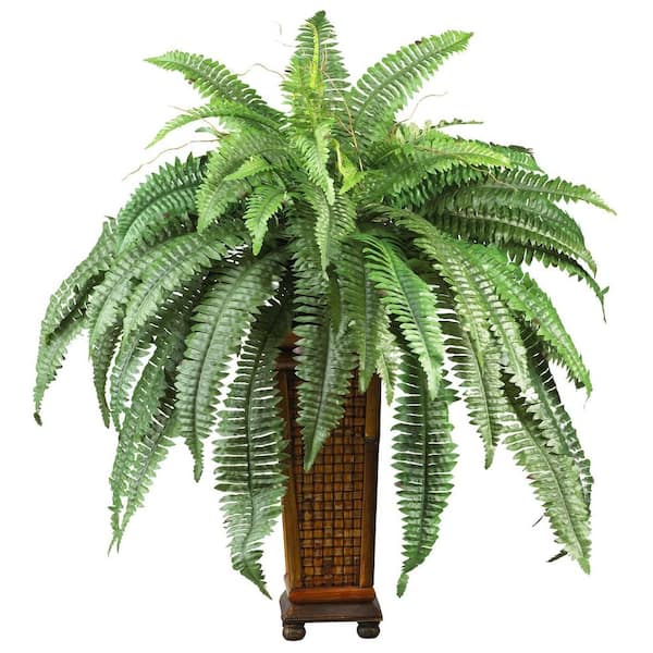 Nearly Natural 33 in. Artificial Boston Fern Silk Plant with Decorative Vase