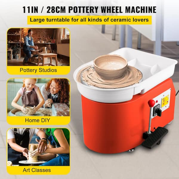 Pottery Wheel Pottery Forming Machine 25CM 350W Detachable Basin Electric  Pottery Wheel with Foot Pedal DIY Clay Tool Ceramic Machine (Orange)