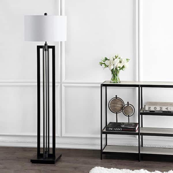 Tanya Tower 58.5 in. Black Floor Lamp with Off-White Shade
