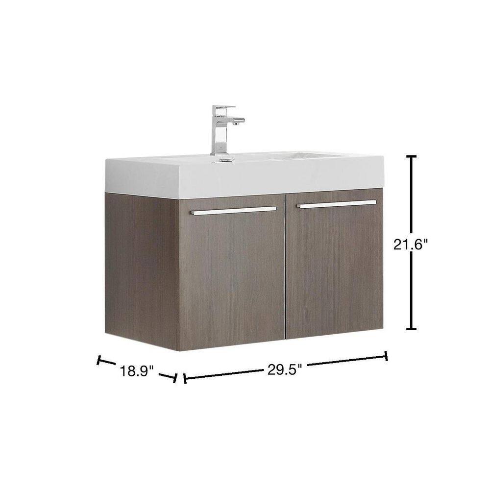 Gray Oak Wall-Mount Vanity with White Acrylic Sink