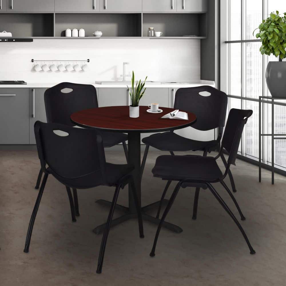 Cain 30 in. Mahogany Round X-Base Breakroom Table Desk & 4 M Stack Chairs-Black price history on PriceWatchPro