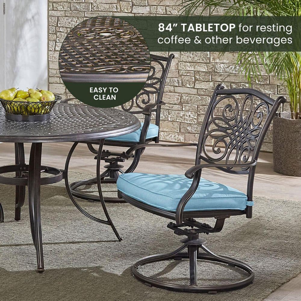 Hanover 5-Piece Blue Cushioned Aluminum Outdoor Dining Set with Swivel Chairs