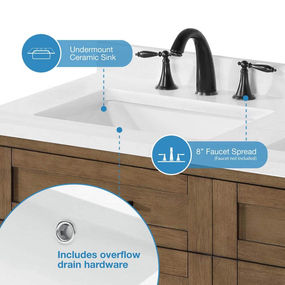 Almond Latte Brushed Double Sink Bathroom Vanity with Matte Black Hardware