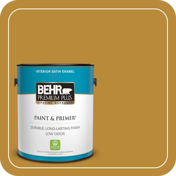 BEHR PREMIUM PLUS 1 gal. #S-H-350 Burmese Gold Satin Enamel Low Odor Interior Paint & Primer