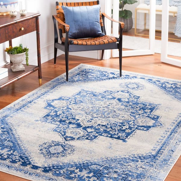 Brentwood 8 ft. x 10 ft. Blue/Ivory Medallion Traditional Area Rug