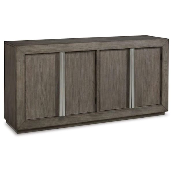 Benjara Gray and Silver Wood Top 64.5 in. Sideboard with 2 Double-Door Cabinets