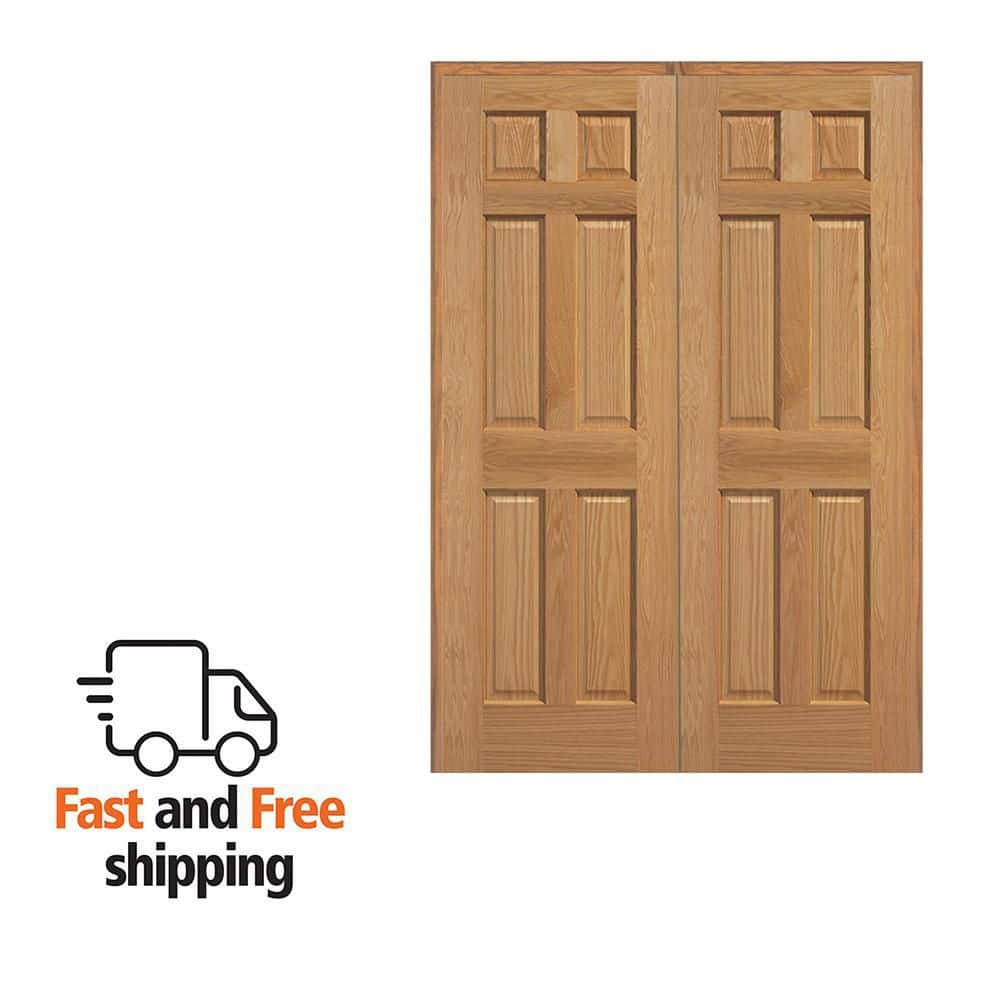 MMI DOOR 72 in. x 80 in. 6-Panel Unfinished Red Oak Wood Both