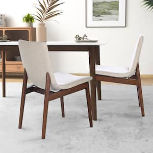 Ardita Beige Fabric Upholstered Italian Style Solid Wood Dining Side Chair Set of 2