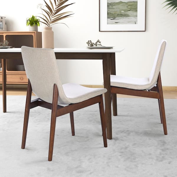 Ashcroft Furniture Co Ardita Beige Fabric Upholstered Italian Style Solid Wood Dining Side Chair Set of 2