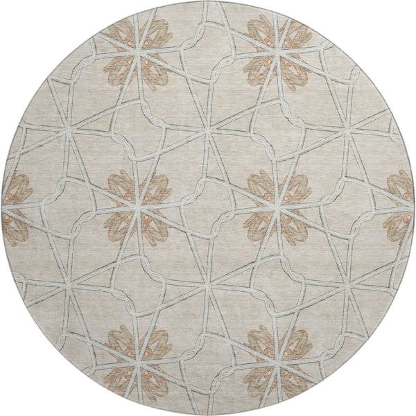 Addison Rugs Mayfield Premium Machine Washable Abstract AMF958 Beige 8 ft. x 8 ft. Round Rug