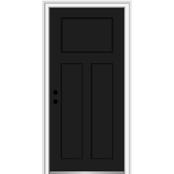 MMI Door 36 in. x 80 in. Right-Hand Inswing Craftsman 3-Panel Shaker Classic Painted Fiberglass Smooth Prehung Front Door