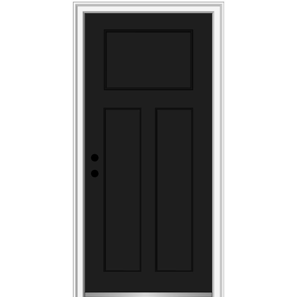 MMI Door 32 in. x 80 in. Right-Hand Inswing Craftsman 3-Panel Shaker Classic Painted Fiberglass Smooth Prehung Front Door