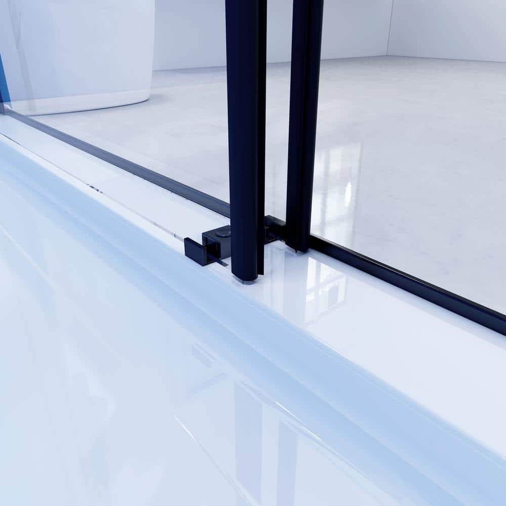 60'' Matte Black Double Sliding Frameless Shower Door with Clear Glass