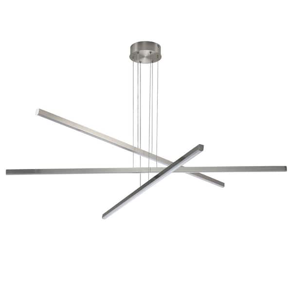 Modern 3-Light Dimmable Integrated LED Silver Aluminum Linear Pendant Light