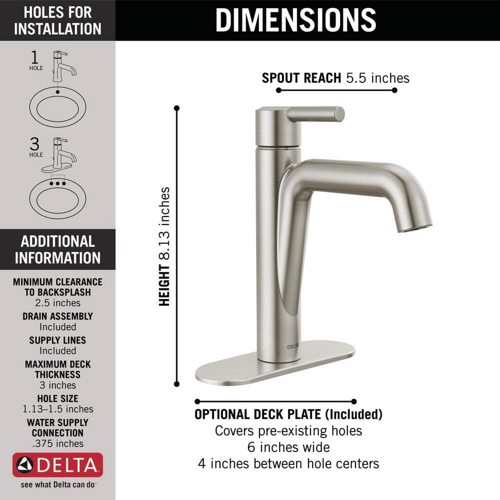 Delta Nicoli Sleek Stainless Steel Single Handle Bathroom Faucet