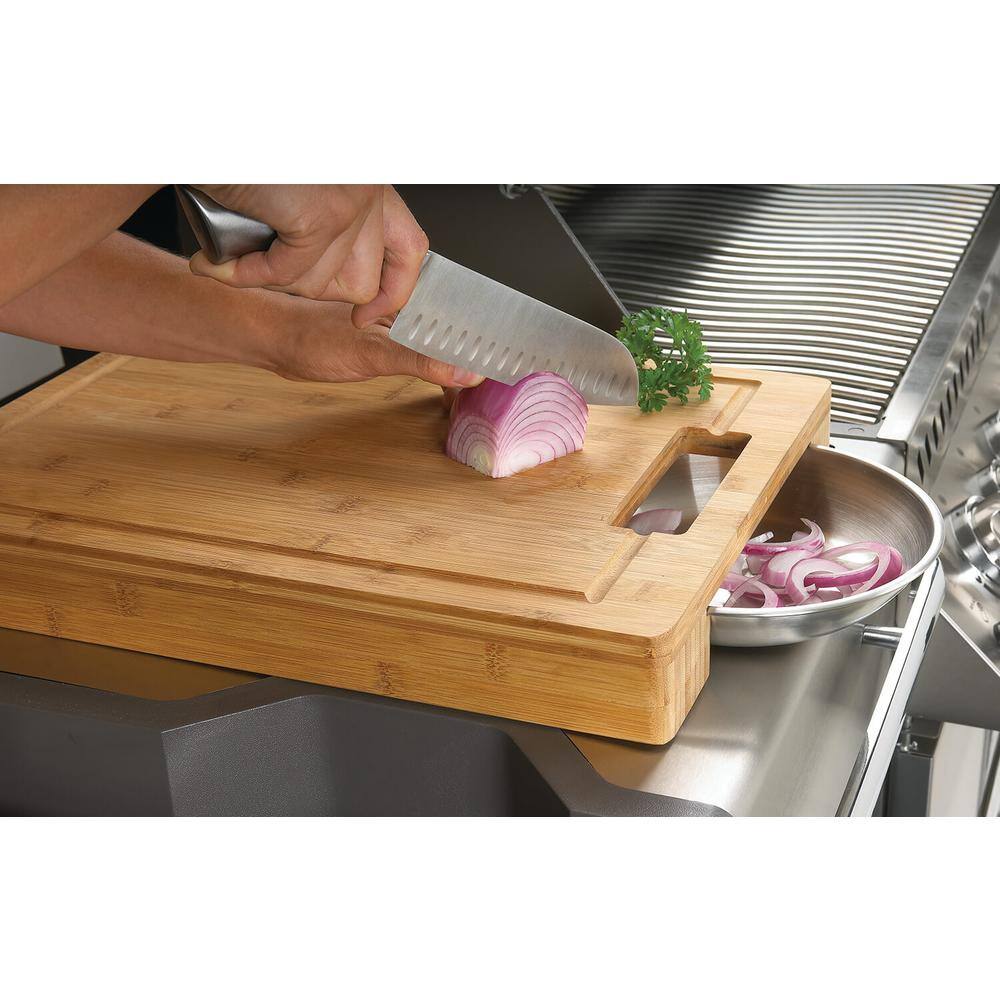 Bamboo Rectangular Cutting Board with Stainless Steel Bowls