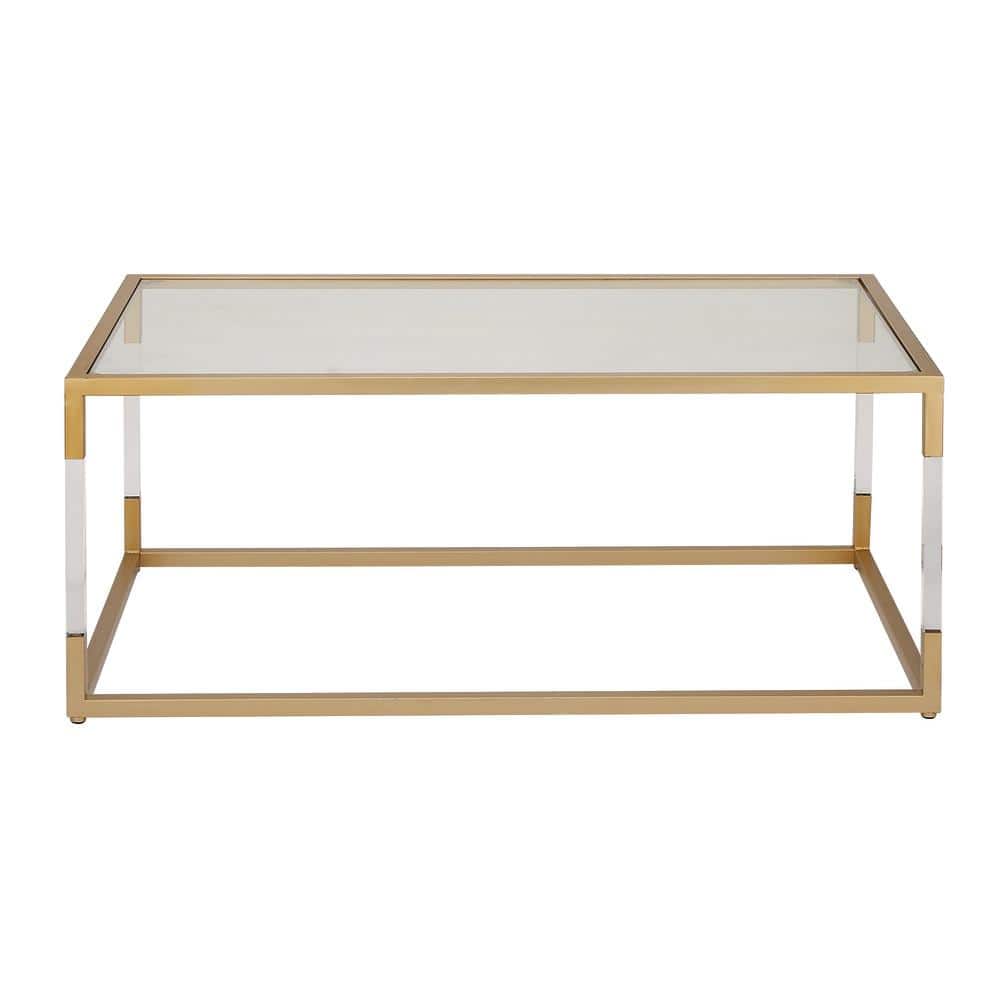 Elegant Gold and Clear Rectangular Outdoor Coffee Table with Acrylic Legs