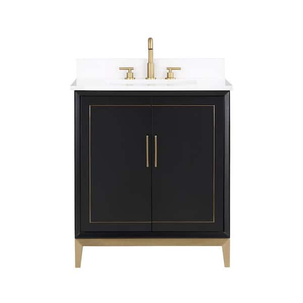 Gracie 30 in. W x 22 in. D x 38 in. H Single Sink Freestanding Bath Vanity in Midnight Black with White Quartz Top