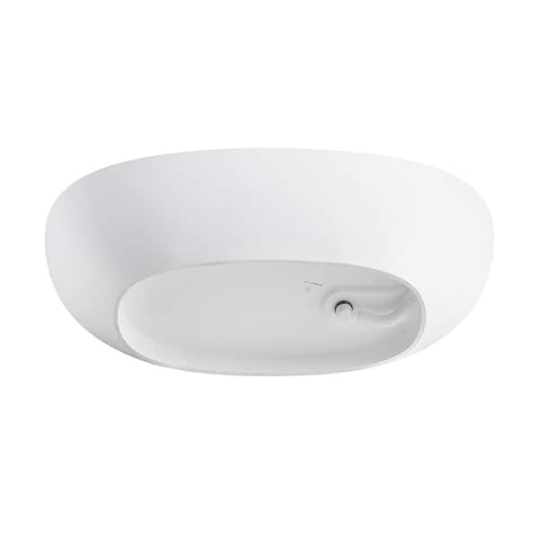 65 in. x 29.53 in. Solid Surface Stone Freestanding Double Slipper Soaking Bathtub with Right Drain in White/Matte