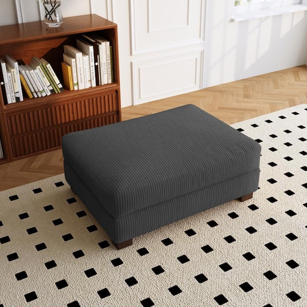 Uixe 42 in. Gray Corduroy Fabric Rectangle Ottoman with Wood