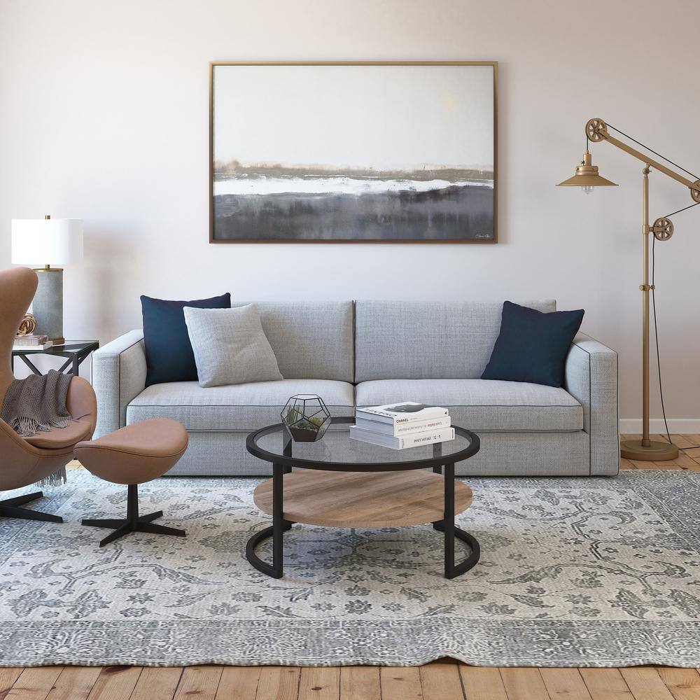 Elegance 34'' Round Limed Oak Coffee Table with Glass Top