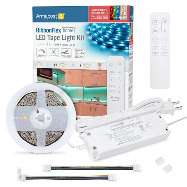 Armacost Lighting RibbonFlex Home 24V RGB+WW Multicolor LED Strip Light Kit 16 ft.