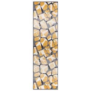Contemporary Abstract Design Yellow 2 ft. x 7 ft. Area Rug