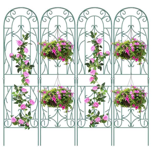 4-Pack Garden Trellis for Climbing Plants 59 in. x 16 in. Metal Plant Trellis Large Decorative Outdoor Trellis, Green