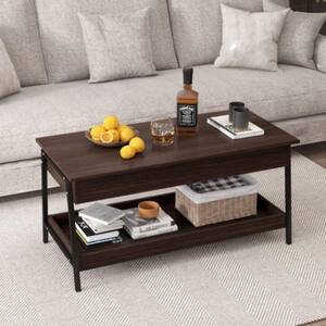 46 in. Brown Modern Minimalist Style Innovative Wooden Lift Top Coffee Table With Pop-up Lockers And Metal Frame