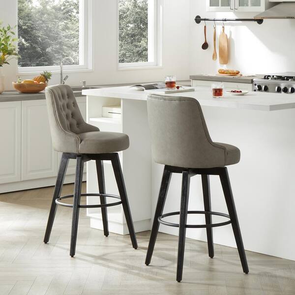 Spruce Spring Haynes 30 in. Stone Gray High Back Metal Bar Stool with Faux Leather Seat Set of 2 2 SSY1270B PU152 76