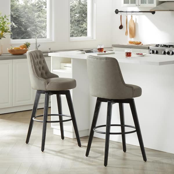 Spruce & Spring Haynes 30 in. Stone Gray High Back Metal Bar Stool with Faux Leather Seat (Set of 2)
