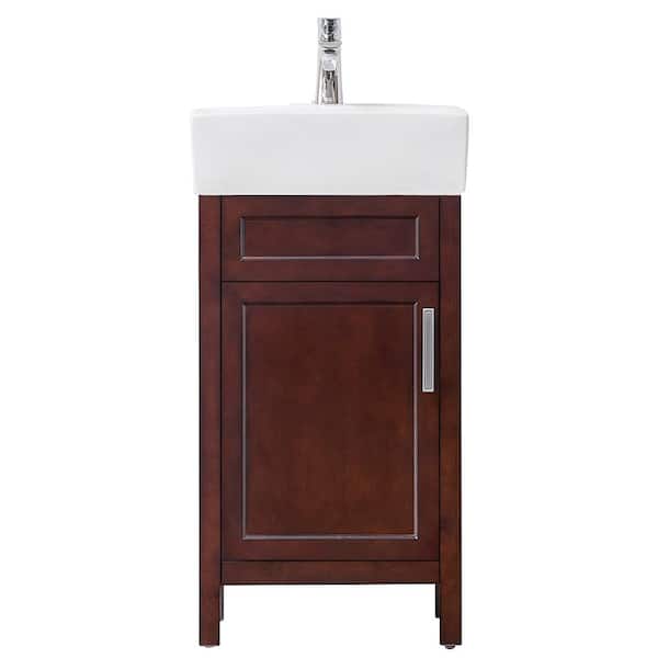 Home Decorators Collection Arvesen 18 in. W x 12 in. D Bath Vanity in Tobacco with Vitreous China Vanity Top in White