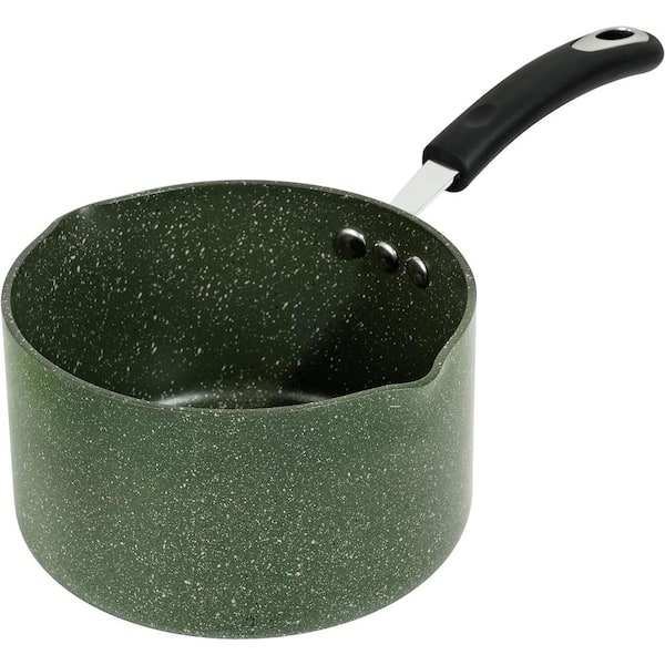 3.2 qt. Stone Layered with Aluminum Core Nonstick Saucepan in Chive Green with Silicone Coated Handle and Glass Lid