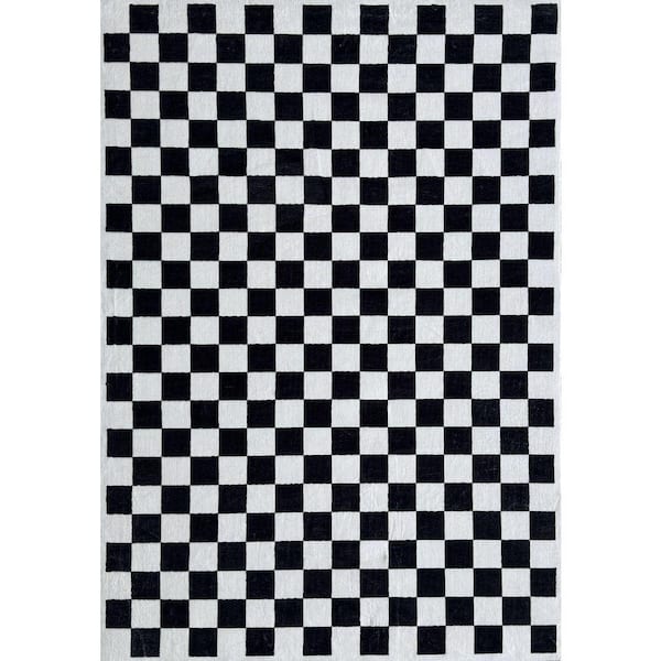 Metro Checkered Noir for Kids Black 7 ft. x 10 ft. Non-Toxic, Child and Pet Safe-Indoor Area Rug