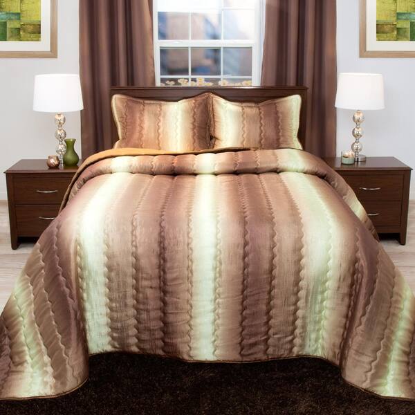 Lavish Home Striped 3-Piece Chocolate and Taupe Metallic King Comforter Set