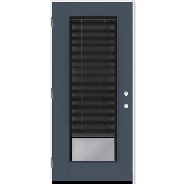 Legacy 28 in. x 77 in. Full Lite Clear Glass Noir Miniblind RHOS Dark Denim Fiberglass Prehung Door w/4-9/16 in. Jamb