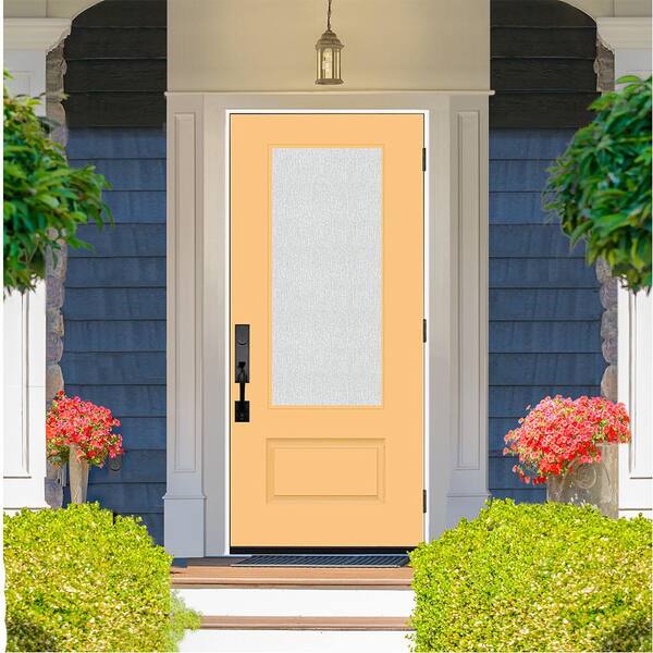 Legacy 36 in. x 80 in. 3/4 Lite Rain Glass LHOS Jackfruit Finish Fiberglass Prehung Front Door
