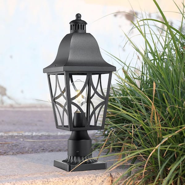 20.2 in. Outdoor Series 1-Light Black Aluminum Hardwired Outdoor Waterproof Post Light with No Bulbs Included (2-Pack)