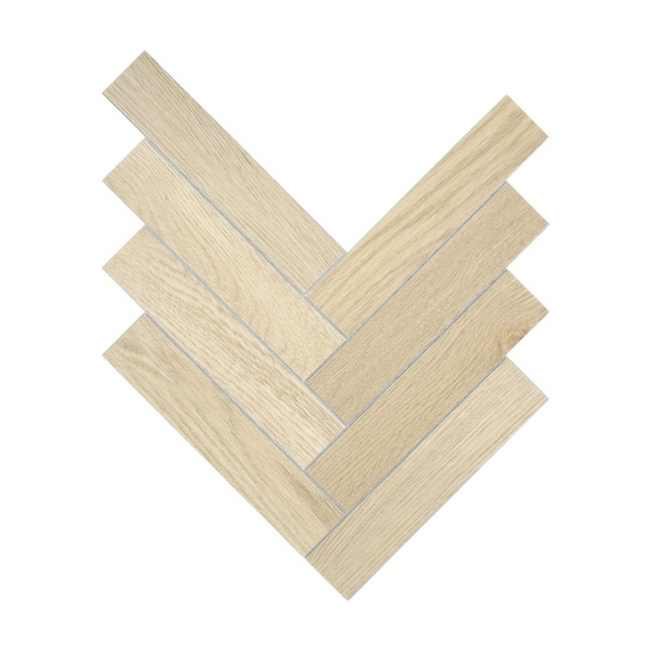 Natural Oak 10.8 in. x 9.3 in. Herringbone Stone Composite Peel and Stick Backsplash Floor and Wall Tile (12-Pack)