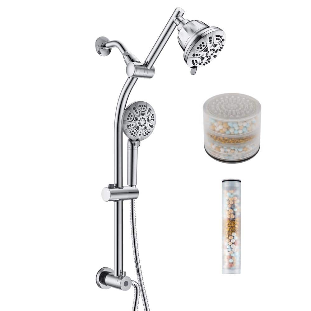 Polished Chrome Dual Head Adjustable Height Shower Set with Filter