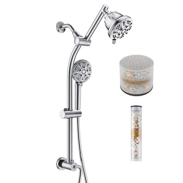 Westbrass Drill-Free Adjustable Slide Bar with Diverter with Filtered Shower Head and Hand Shower, Polished Chrome