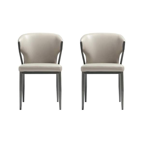 Kirsten Modern Light Grey Faux Leather Upholstered Dining Arm Chair with Metal Legs (Set of 2)