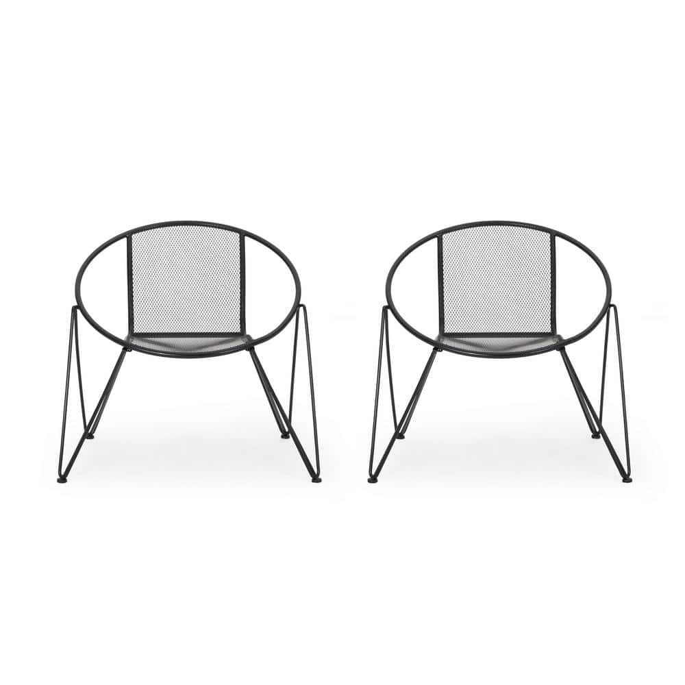 Matte Black 2-Piece Metal Outdoor Chaise Lounge, Patio Lounge Chair for Bac