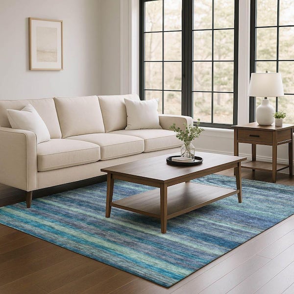 Mayfield Premium Machine Washable Abstract AMF1639 Blue 9 ft. x 12 ft. Area Rug