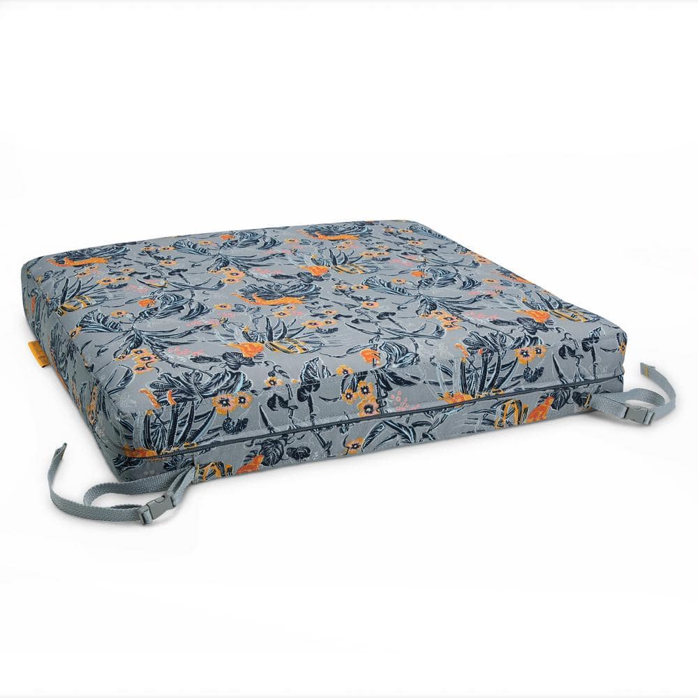 Vera Bradley 19 in. L x 19 in. W x 3 in. Thick Outdoor Patio Dining Seat Cushion in Rain Forest Toile Gray/Gold
